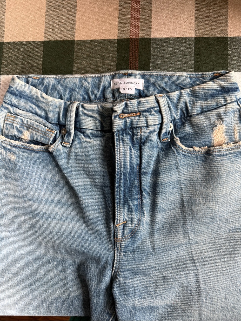 Good American Light Blue High-Rise Distressed Jeans